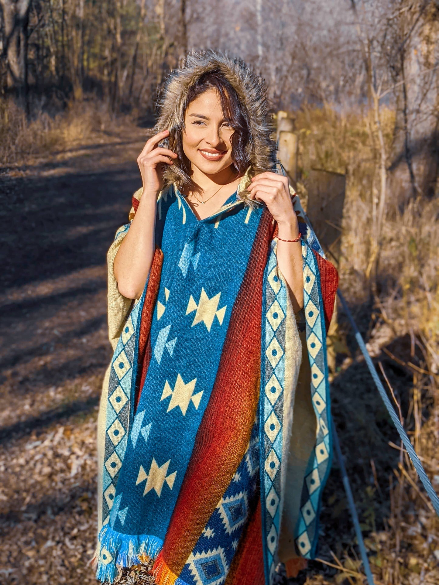 Alpaca Poncho American Honey Geometrical Pattern