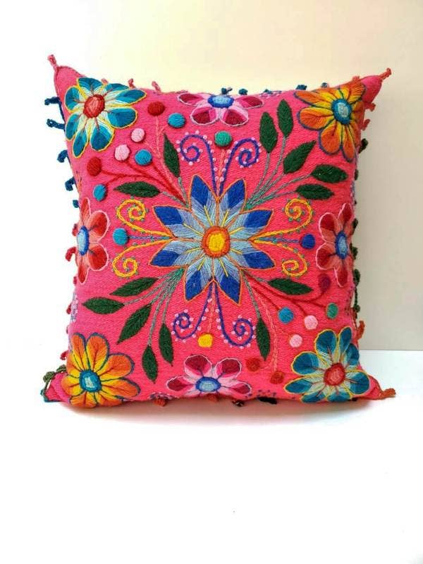 Embroidered Floral Pillow
