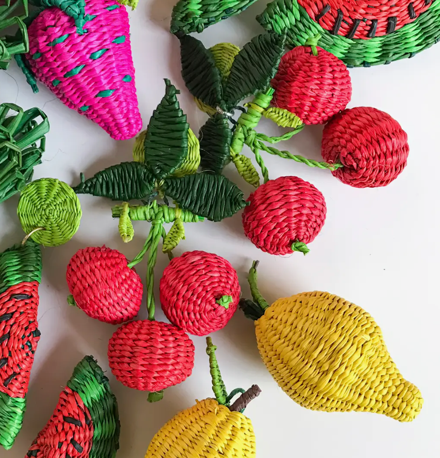 Hand- Woven Fruta & Leaf Large Earrings