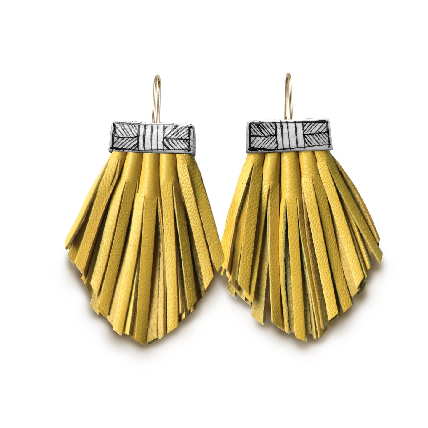 Leather Tassel & Ceramic Fan Earrings