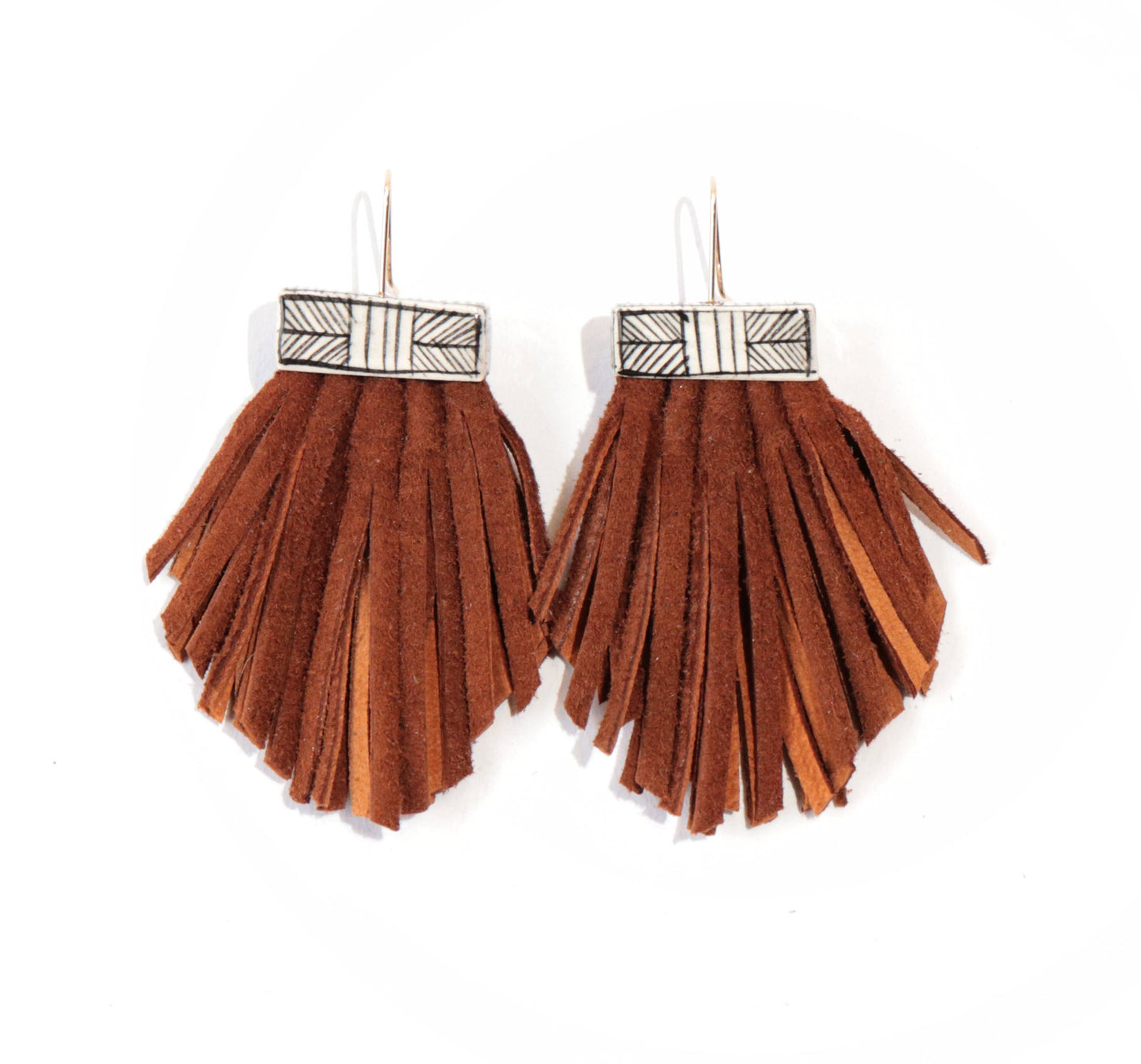Leather Tassel & Ceramic Fan Earrings