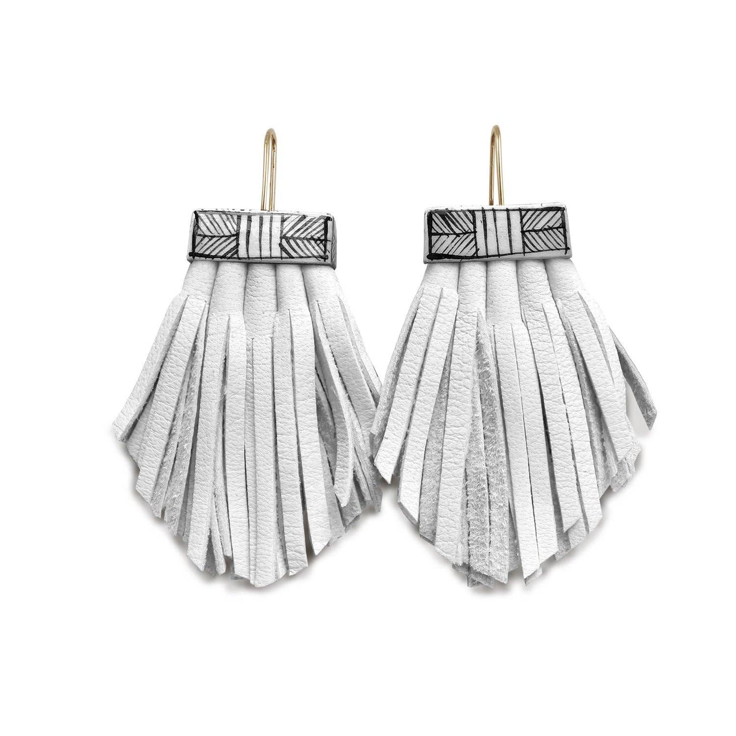 Leather Tassel & Ceramic Fan Earrings
