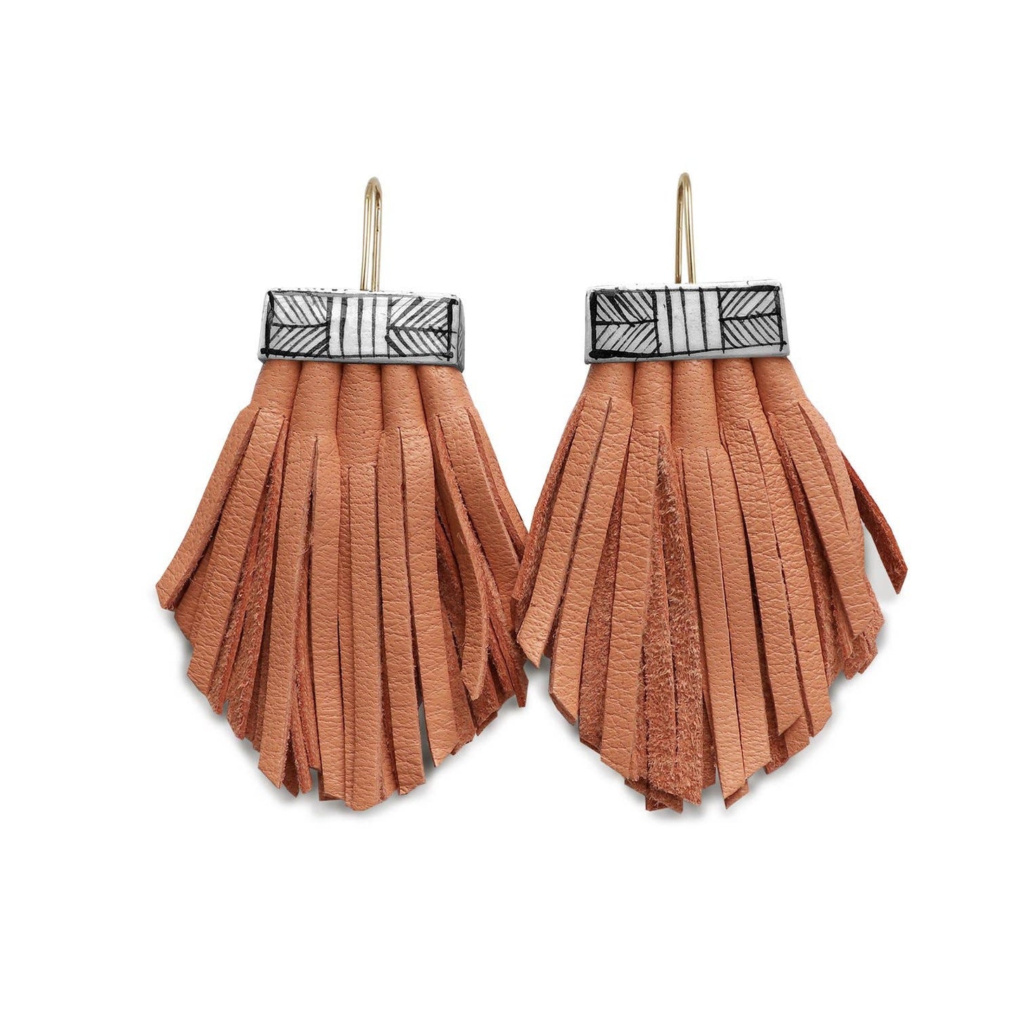Leather Tassel & Ceramic Fan Earrings